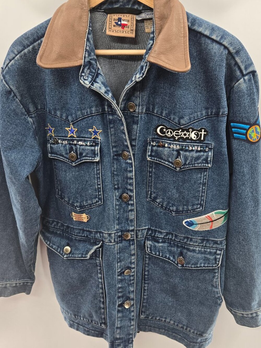 Deucegear Custom Upcycled Tom Petty Don't Mess With Texas Denim Jacket Medium